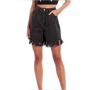NWT GB Gianni Bini Black High Waist Wide Leg Distressed Denim Shorts